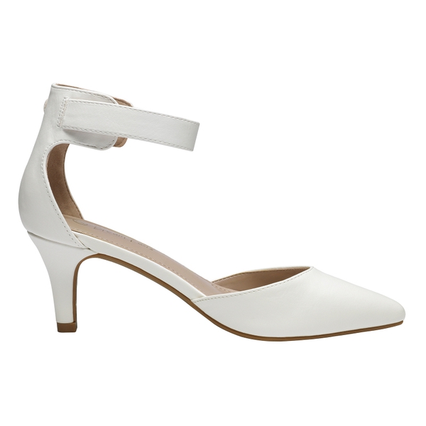Women's Closed Toe Ankle Strap Heels - WHITE PU - 2